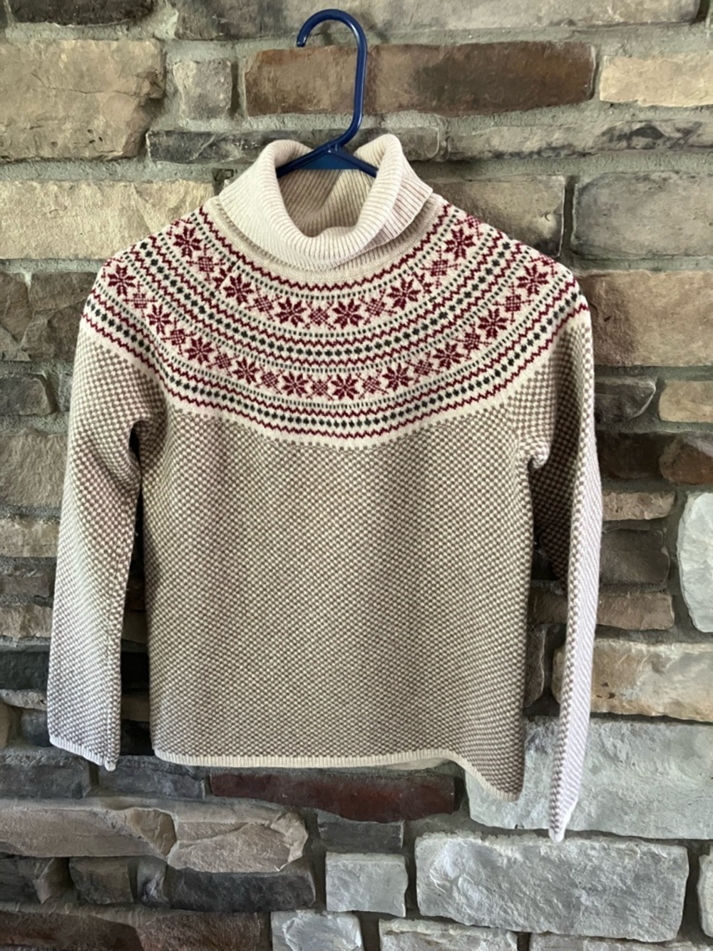 Brooks Brothers Women Beige Fair Isle Turtleneck- 100% Merino Wool